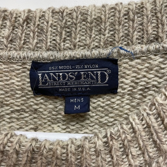 Lands' End Mens / Womens Medium Brown & Cream Crewneck Sweater Y2K 90s Vintage - Picture 7 of 8